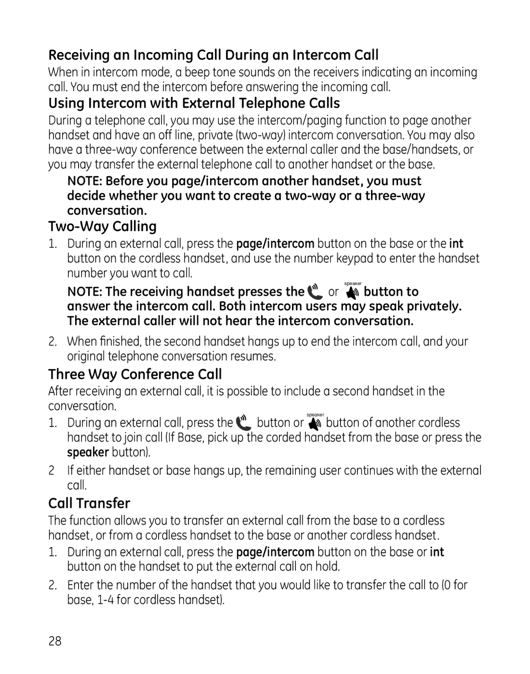 GE 28861xx2, 000479 manual Receiving an Incoming Call During an Intercom Call, Using Intercom with External Telephone Calls 