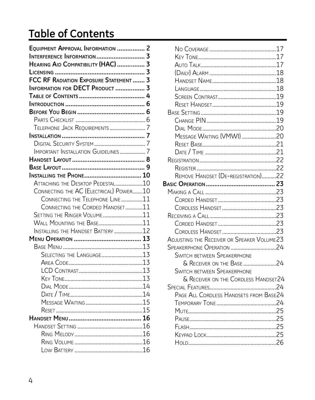 GE 000479, 28861xx3, 28861xx2 manual Table of Contents 