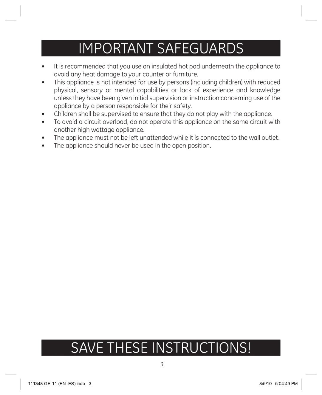 GE 898678 manual Important Safeguards 