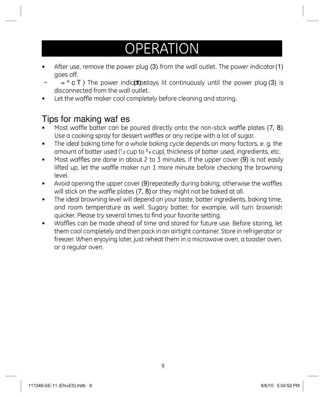 GE 898678 manual Tips for making waffles 