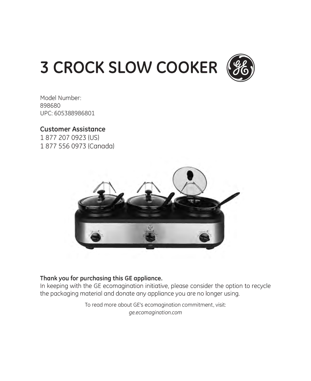 GE 898680 manual Crock Slow Cooker 