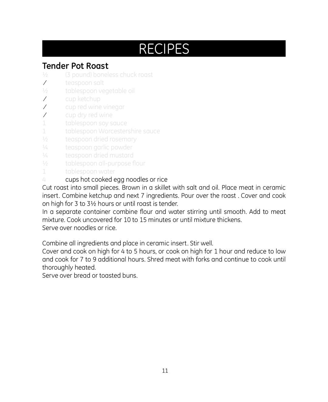 GE 898680 manual Tender Pot Roast 