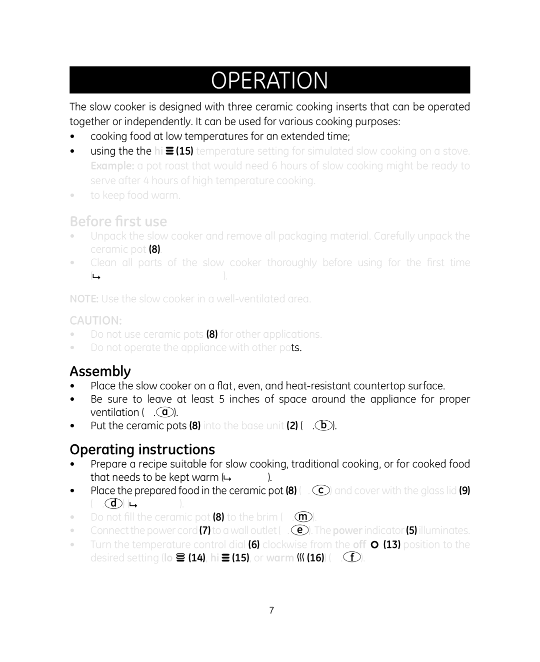 GE 898680 manual Operation, Assembly, Operating instructions 