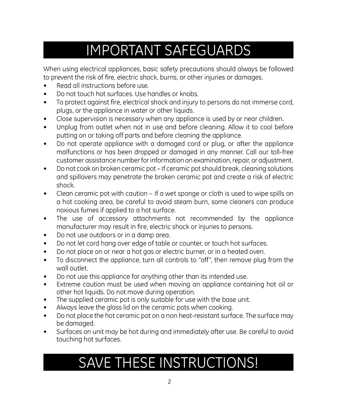 GE 898680 manual Important Safeguards, Save These Instructions 