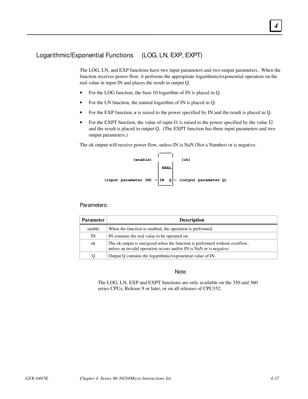 GE 90-30/20/Micro manual Logarithmic/Exponential Functions LOG, LN, EXP, Expt 