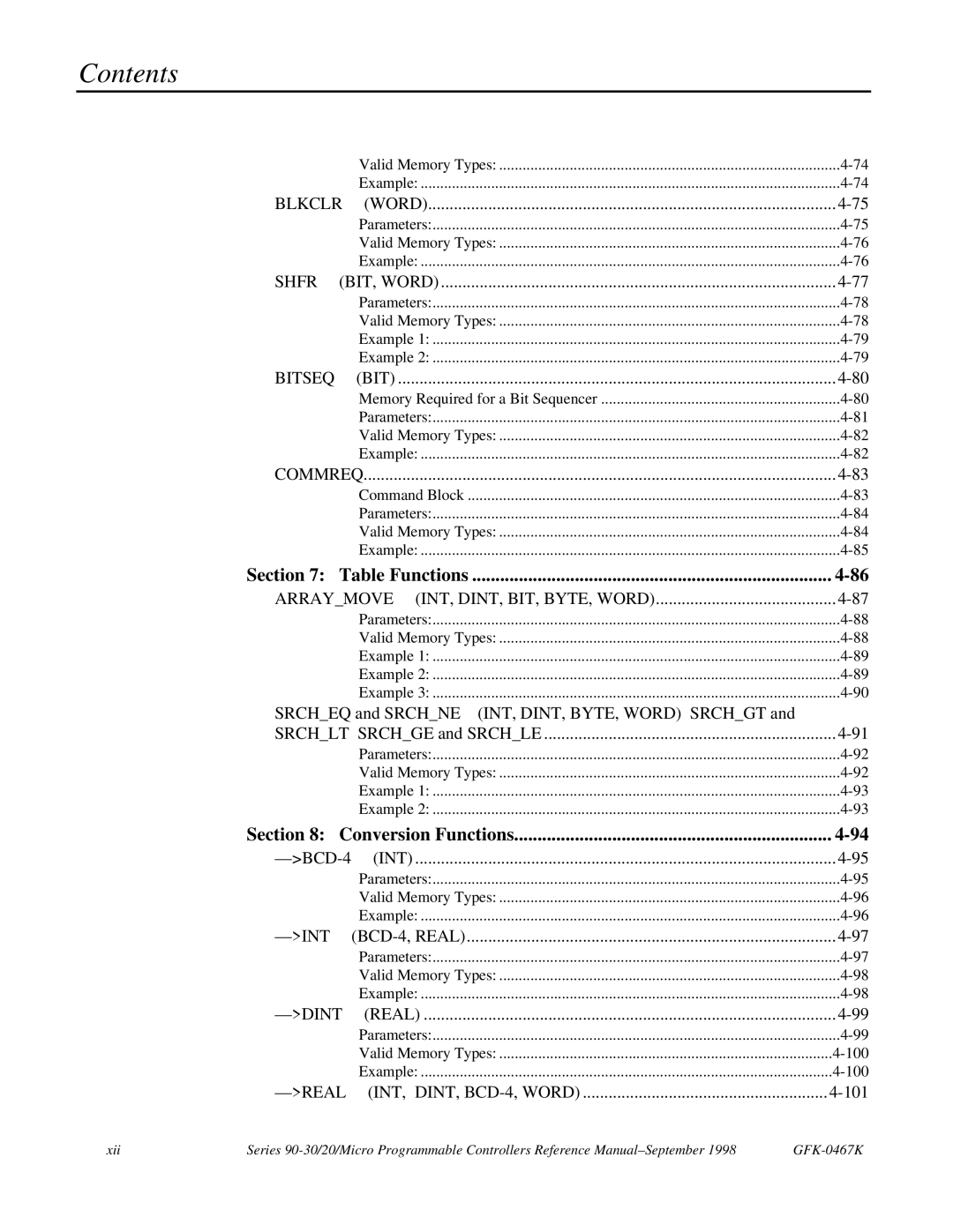 GE 90-30/20/Micro manual Table Functions 