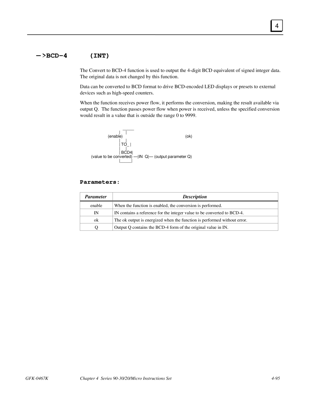 GE 90-30/20/Micro manual BCD-4 INT, Parameters 