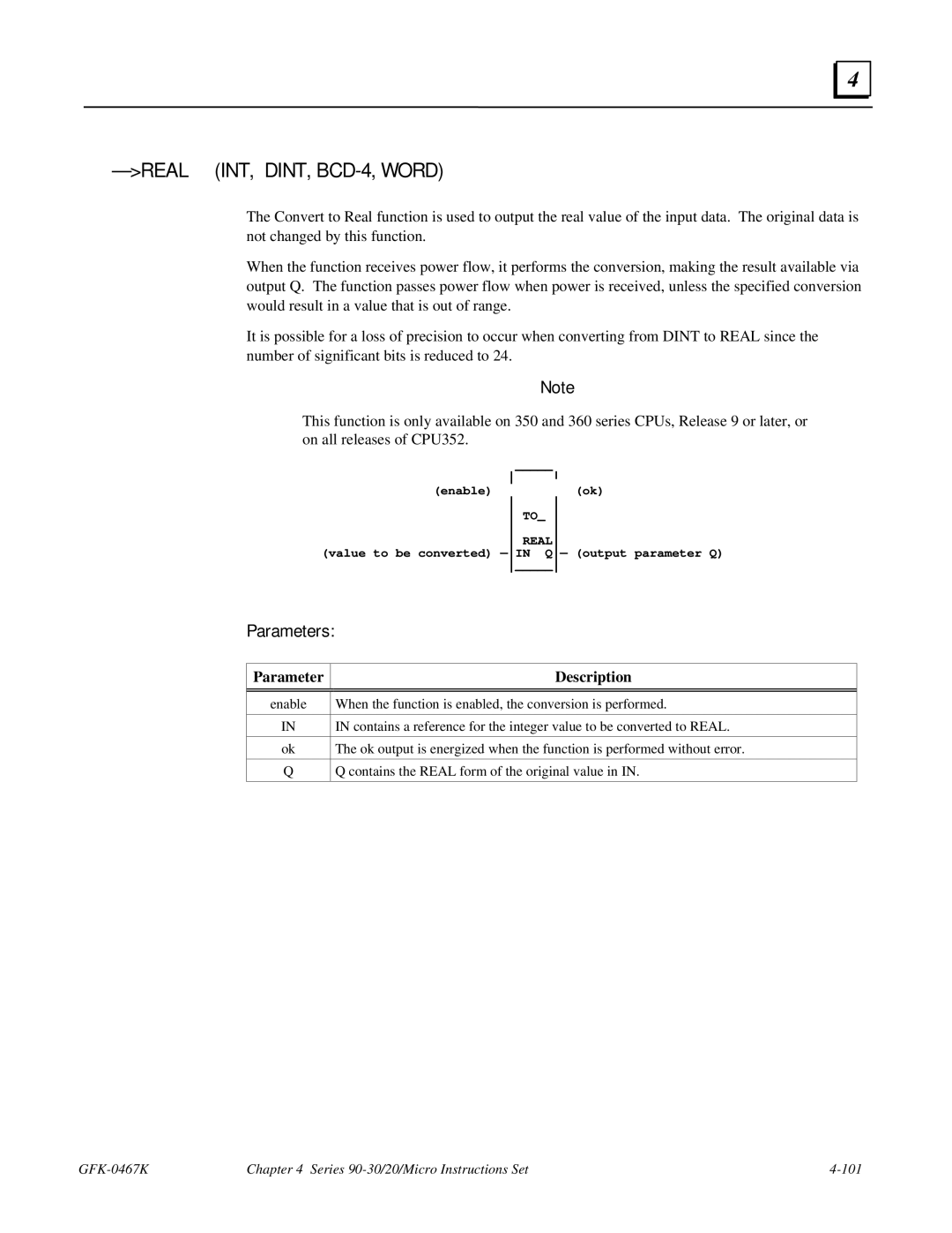 GE 90-30/20/Micro manual Real INT, DINT, BCD-4, Word 