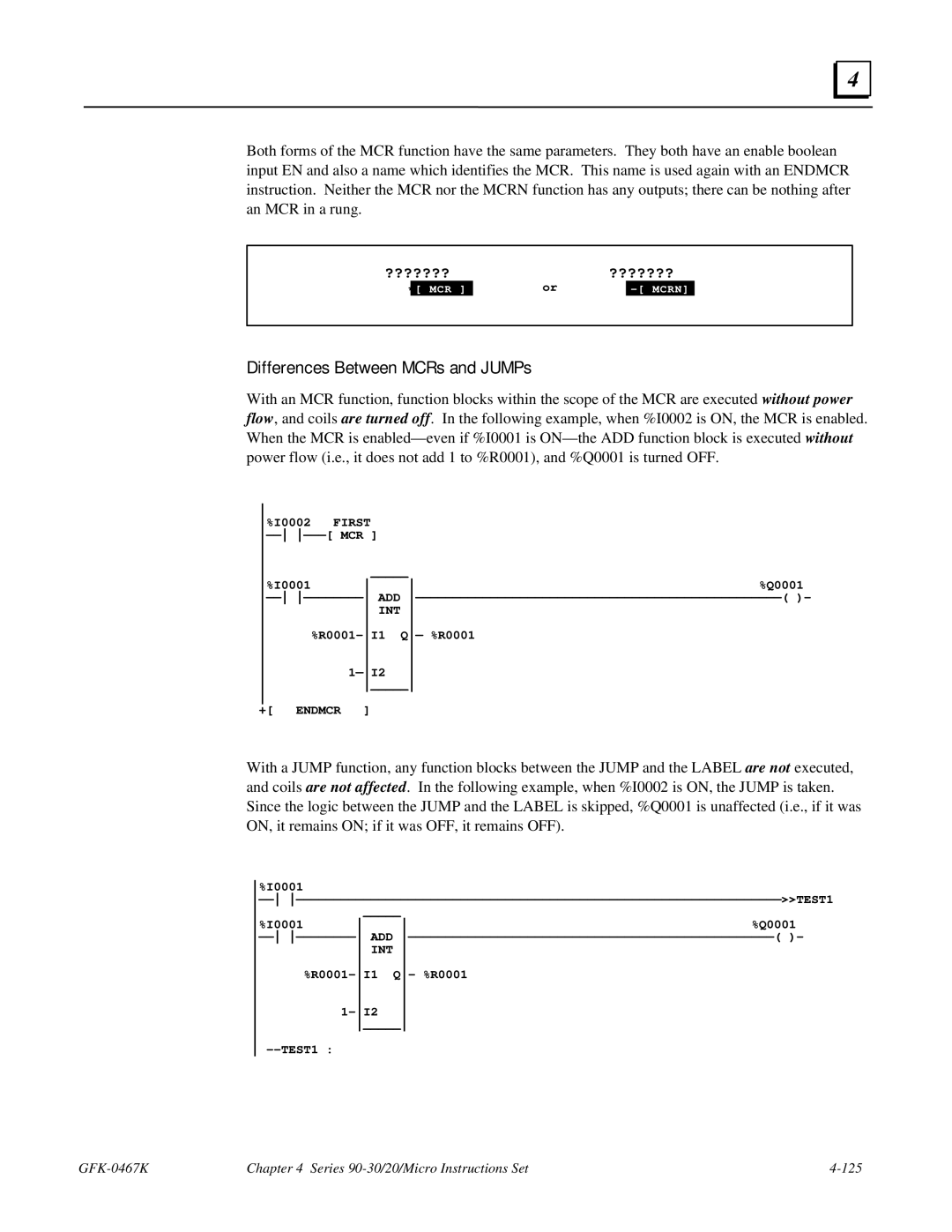 GE 90-30/20/Micro manual Differences Between MCRs and JUMPs 