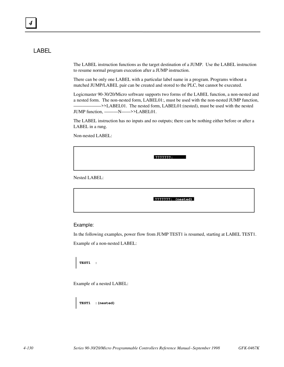 GE 90-30/20/Micro manual Example of a nested Label 