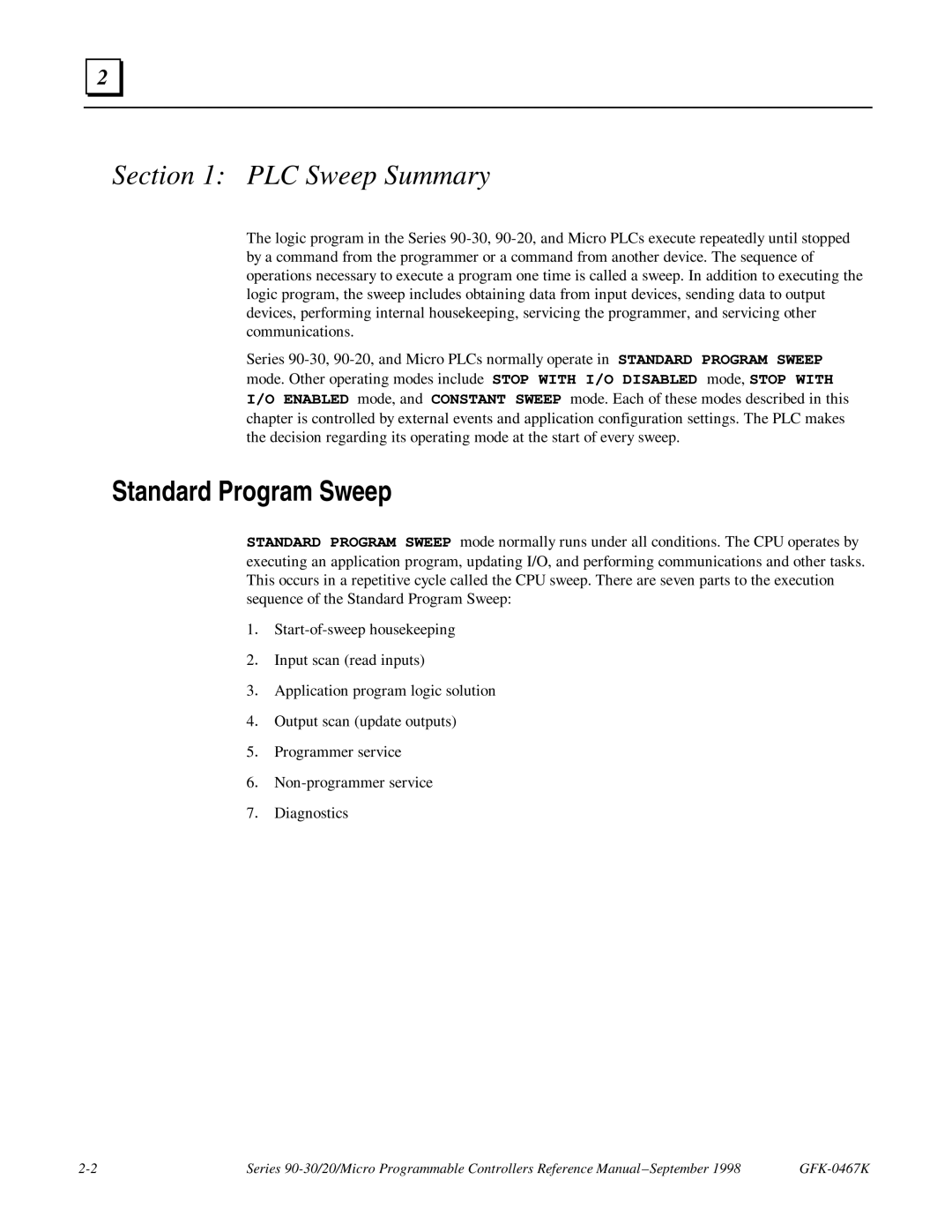 GE 90-30/20/Micro manual PLC Sweep Summary, Standard Program Sweep 