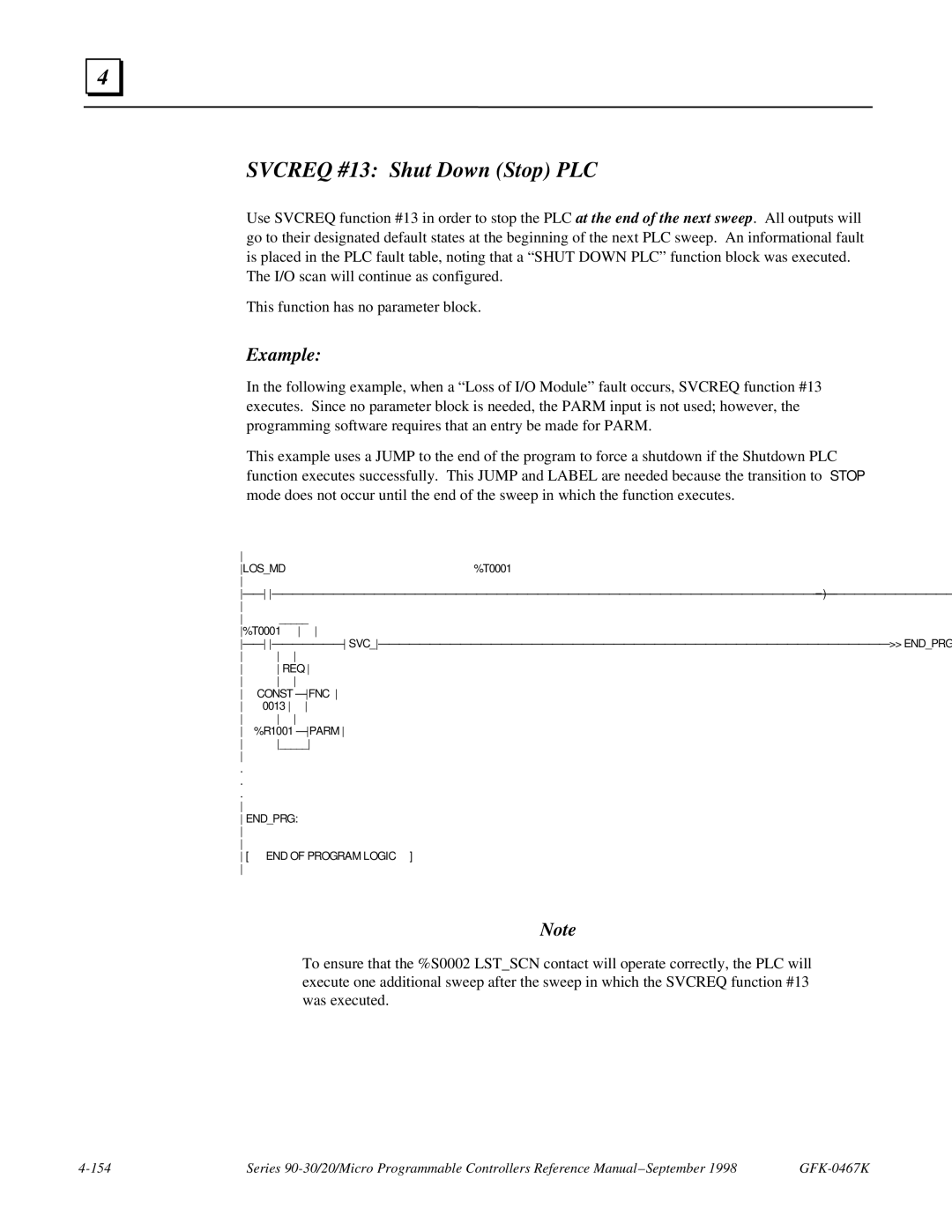 GE 90-30/20/Micro manual Svcreq #13 Shut Down Stop PLC 