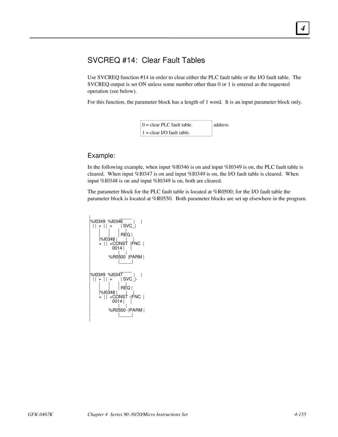 GE 90-30/20/Micro manual Svcreq #14 Clear Fault Tables 