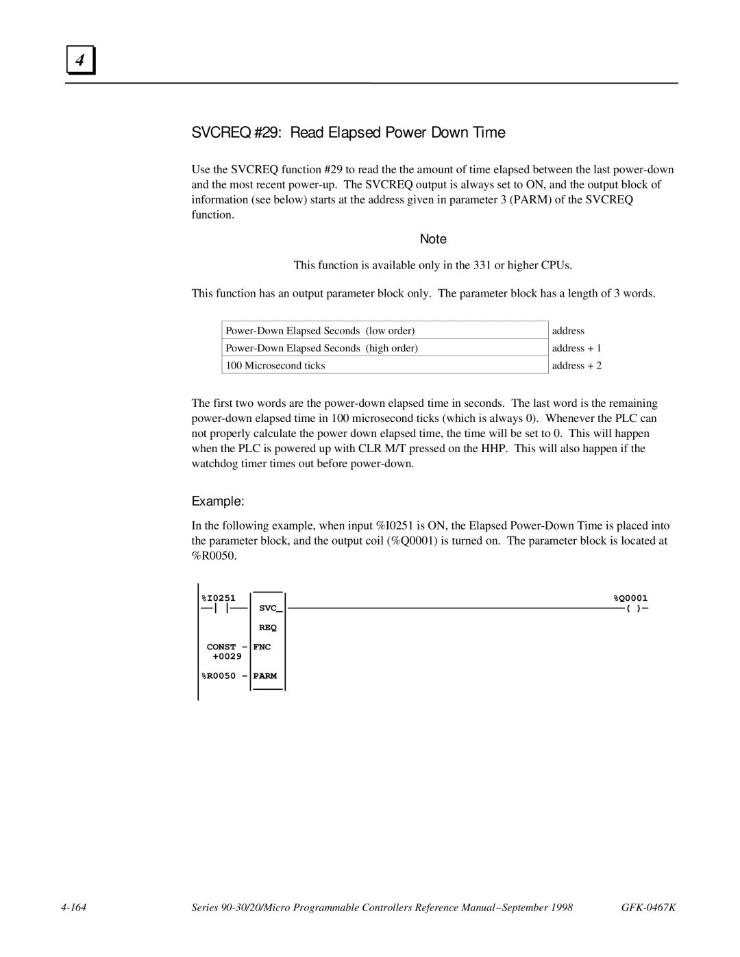 GE 90-30/20/Micro manual Svcreq #29 Read Elapsed Power Down Time 