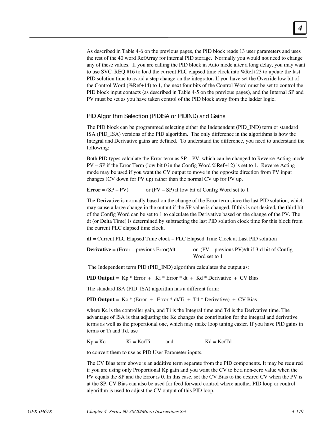 GE 90-30/20/Micro manual PID Algorithm Selection Pidisa or Pidind and Gains 