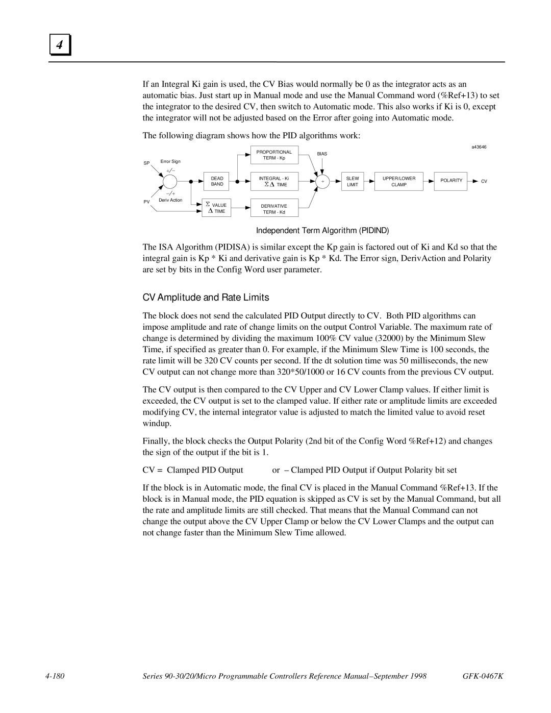 GE 90-30/20/Micro manual CV Amplitude and Rate Limits, Independent Term Algorithm Pidind 