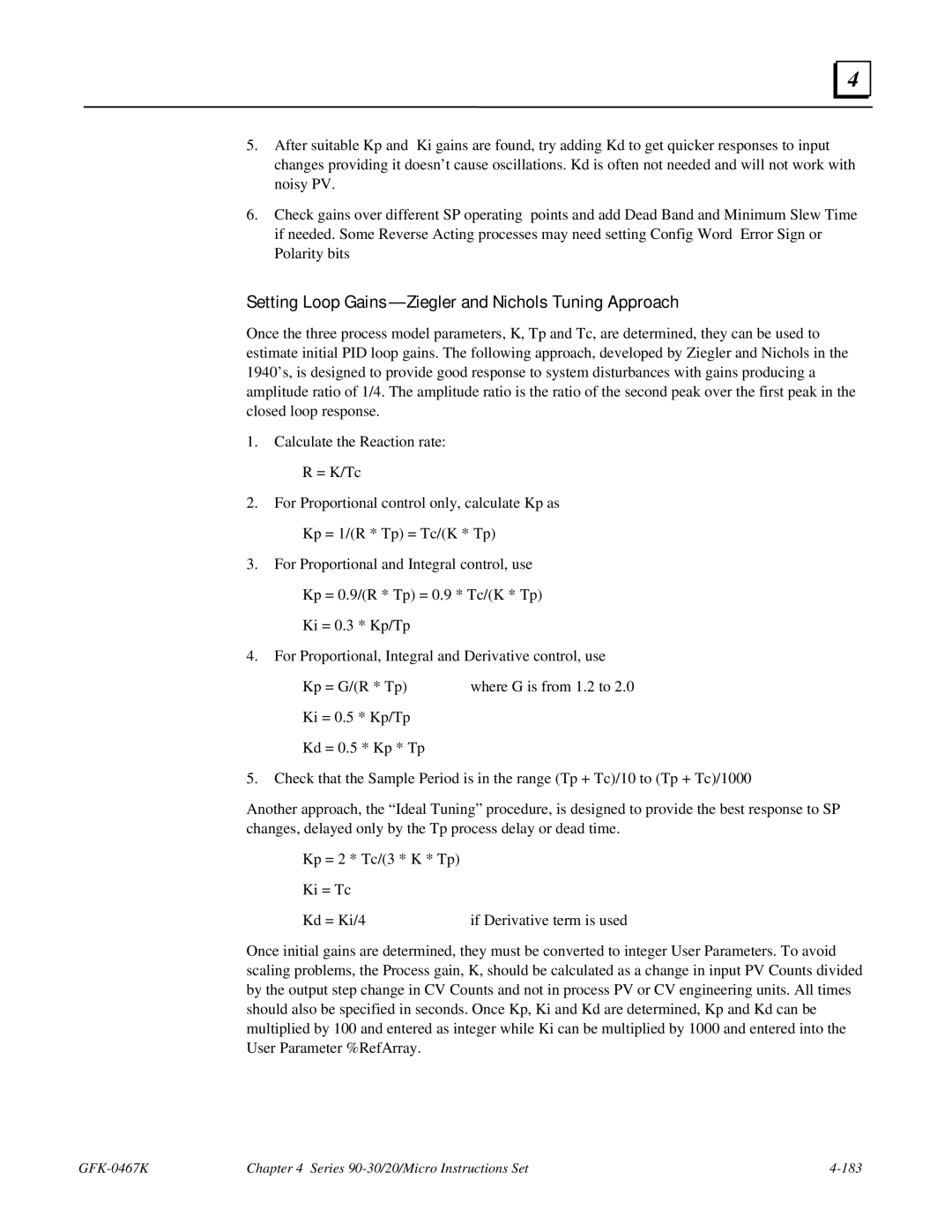 GE 90-30/20/Micro manual Setting Loop Gains Ziegler and Nichols Tuning Approach 