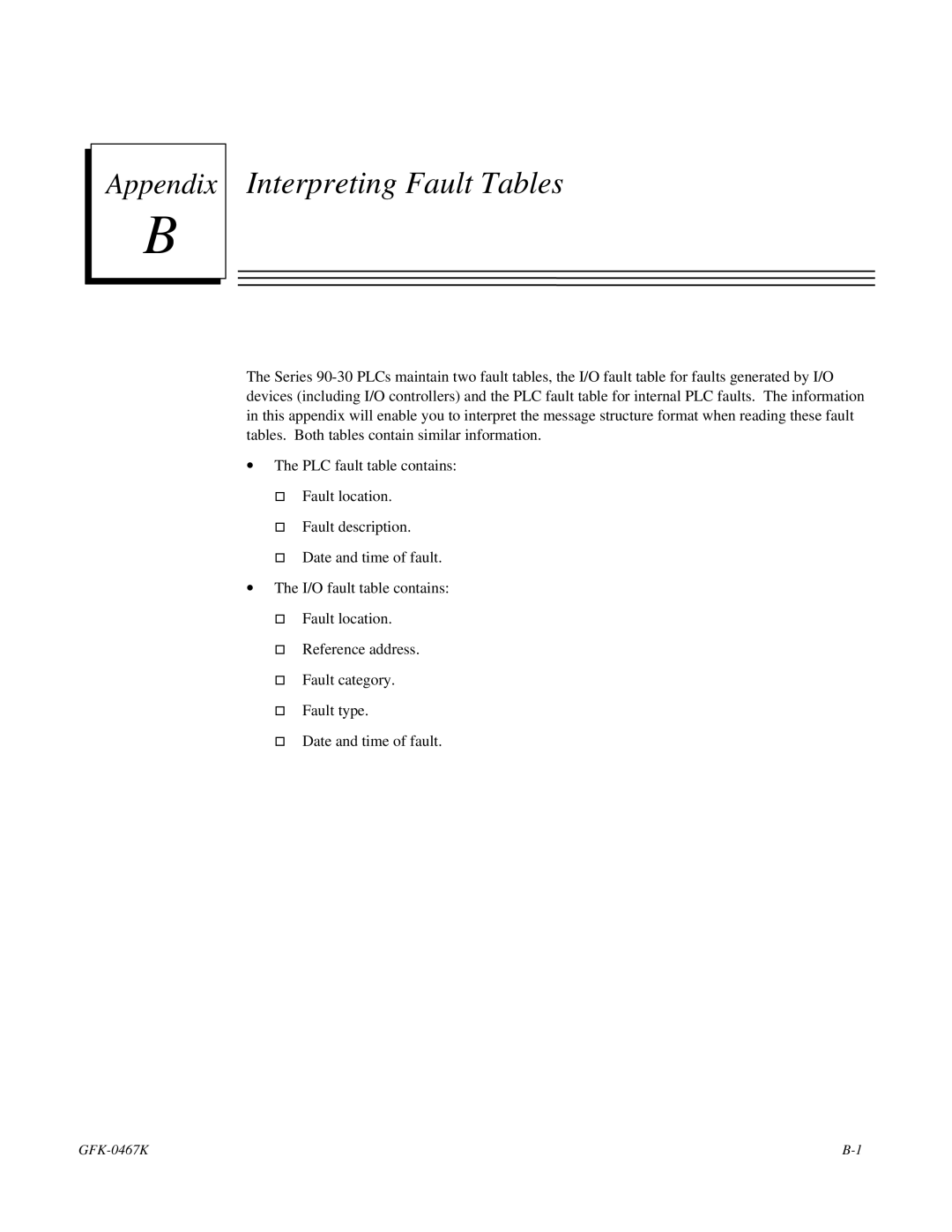 GE 90-30/20/Micro manual Interpreting Fault Tables 