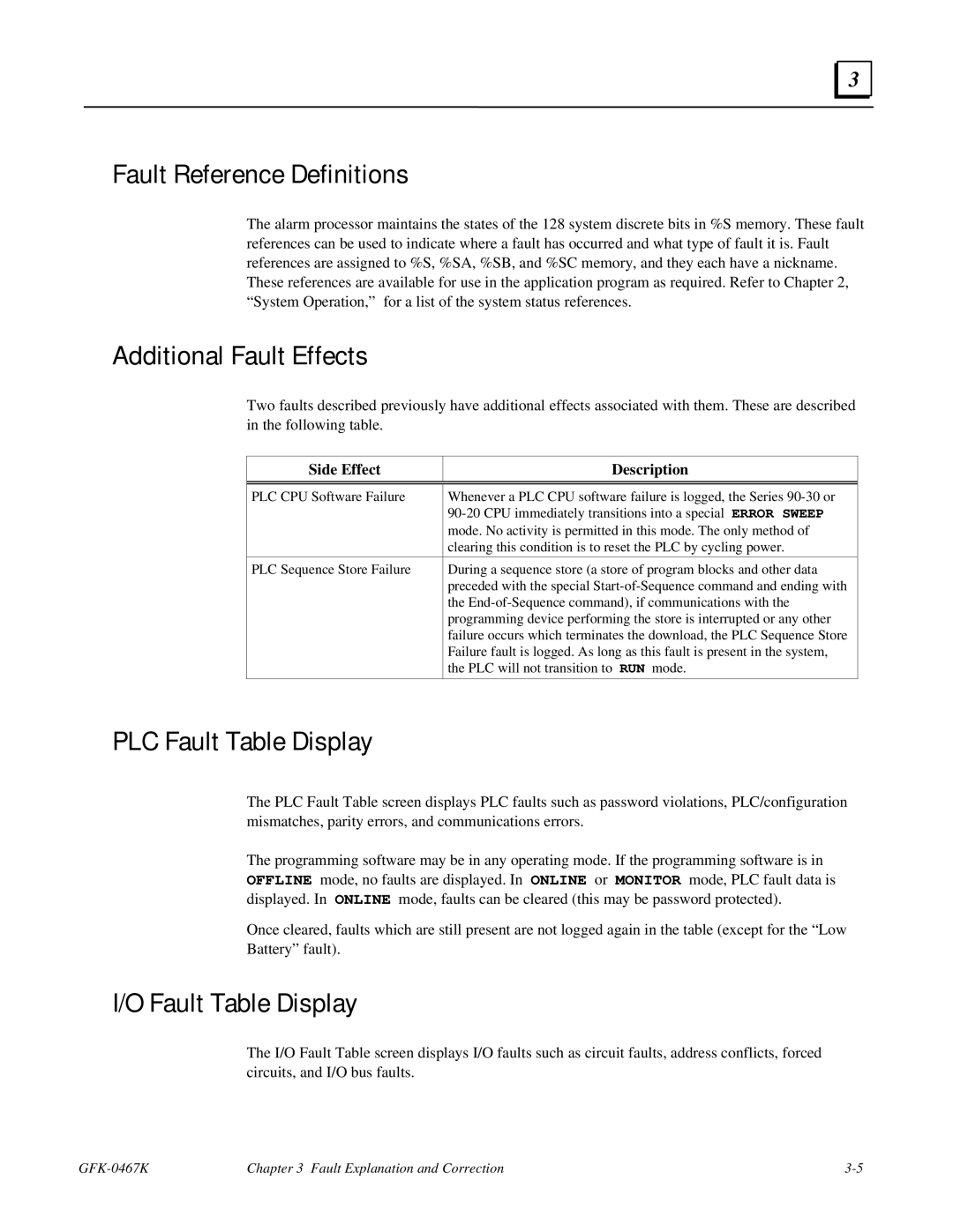 GE 90-30/20/Micro manual Fault Reference Definitions, Side Effect Description 