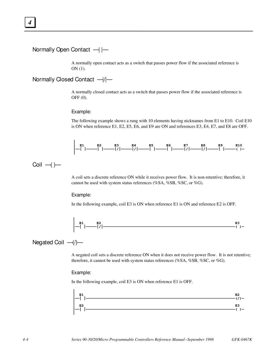 GE 90-30/20/Micro manual Normally Open Contact, Normally Closed Contact, Negated Coil, Example 