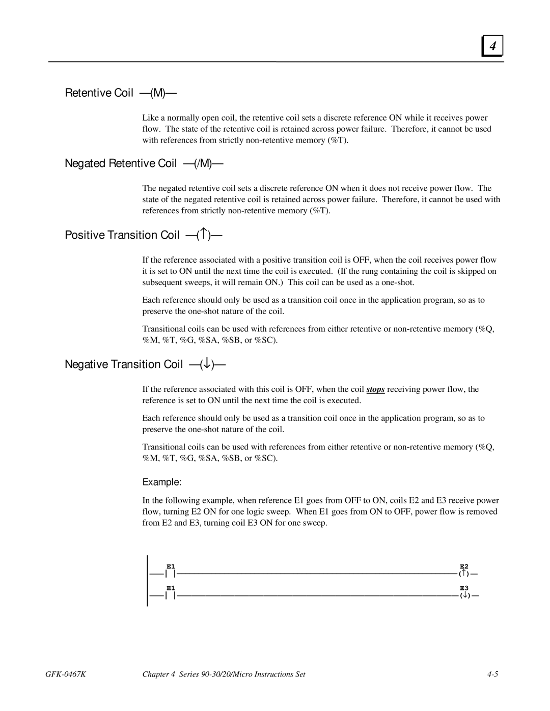 GE 90-30/20/Micro Retentive Coil -M, Negated Retentive Coil -/M, Positive Transition Coil, Negative Transition Coil -↓ 
