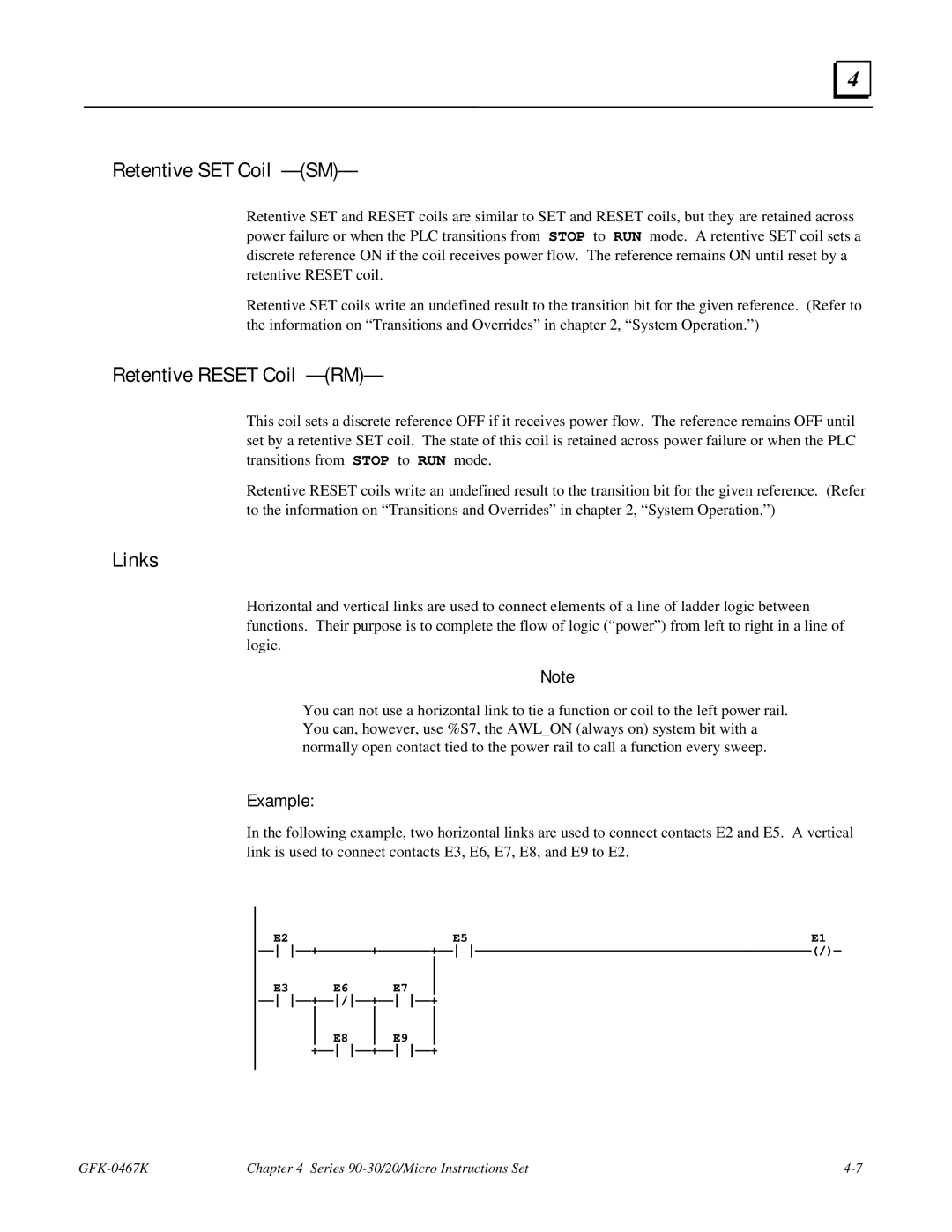 GE 90-30/20/Micro manual Retentive SET Coil -SM, Retentive Reset Coil -RM, Links 