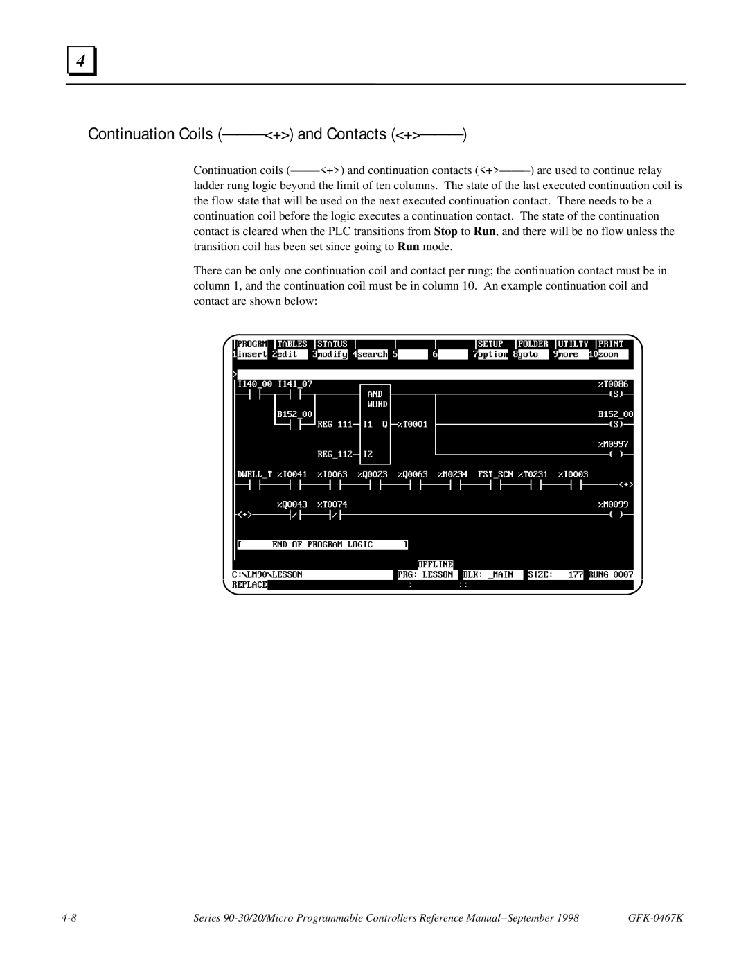 GE 90-30/20/Micro manual Continuation Coils ---+ and Contacts + 