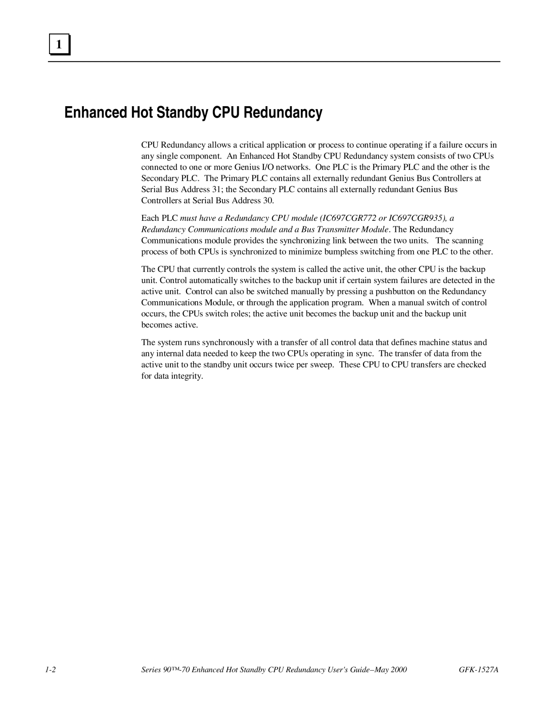 GE 90-70 manual Enhanced Hot Standby CPU Redundancy 