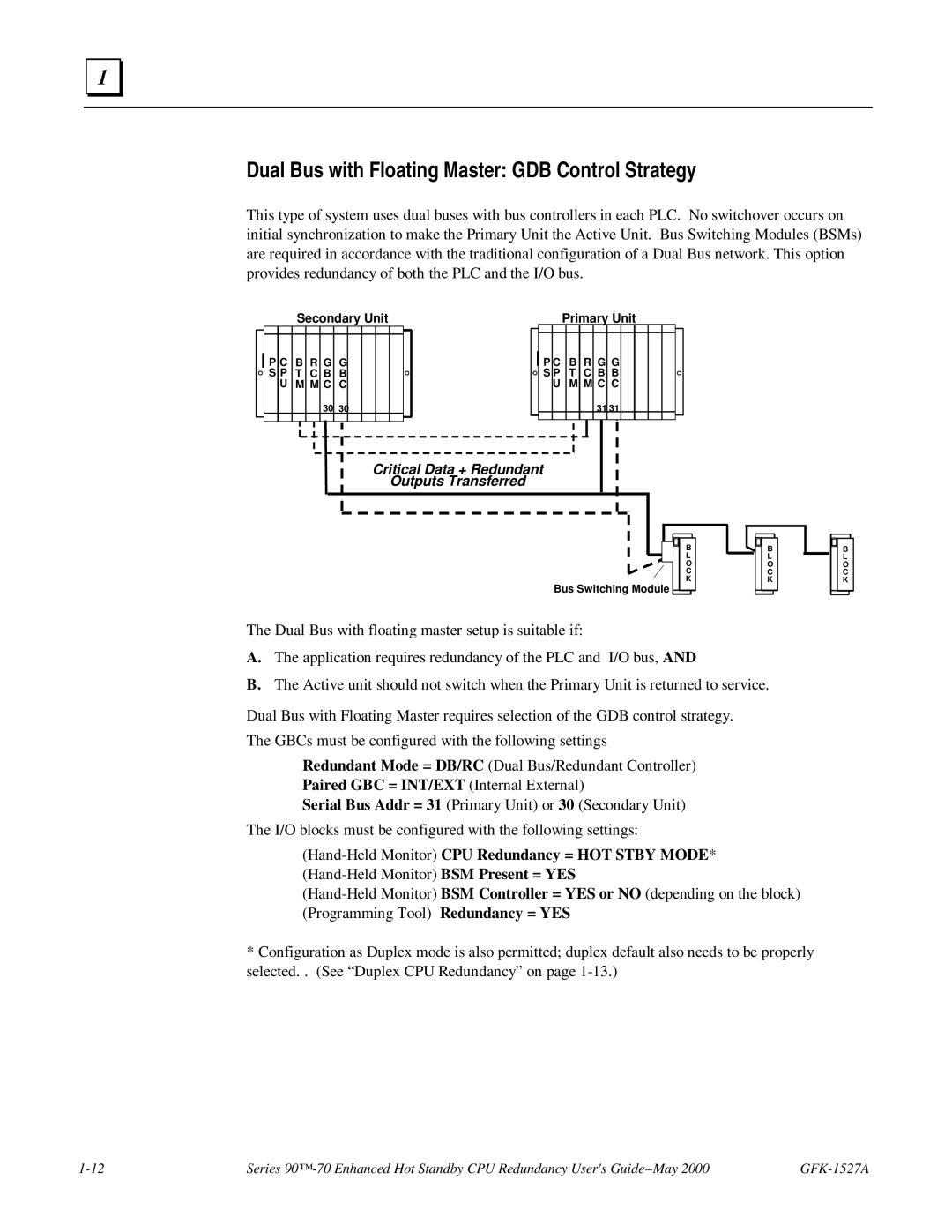 GE 90-70 manual Dual Bus with Floating Master GDB Control Strategy, Paired GBC = INT/EXT Internal External 