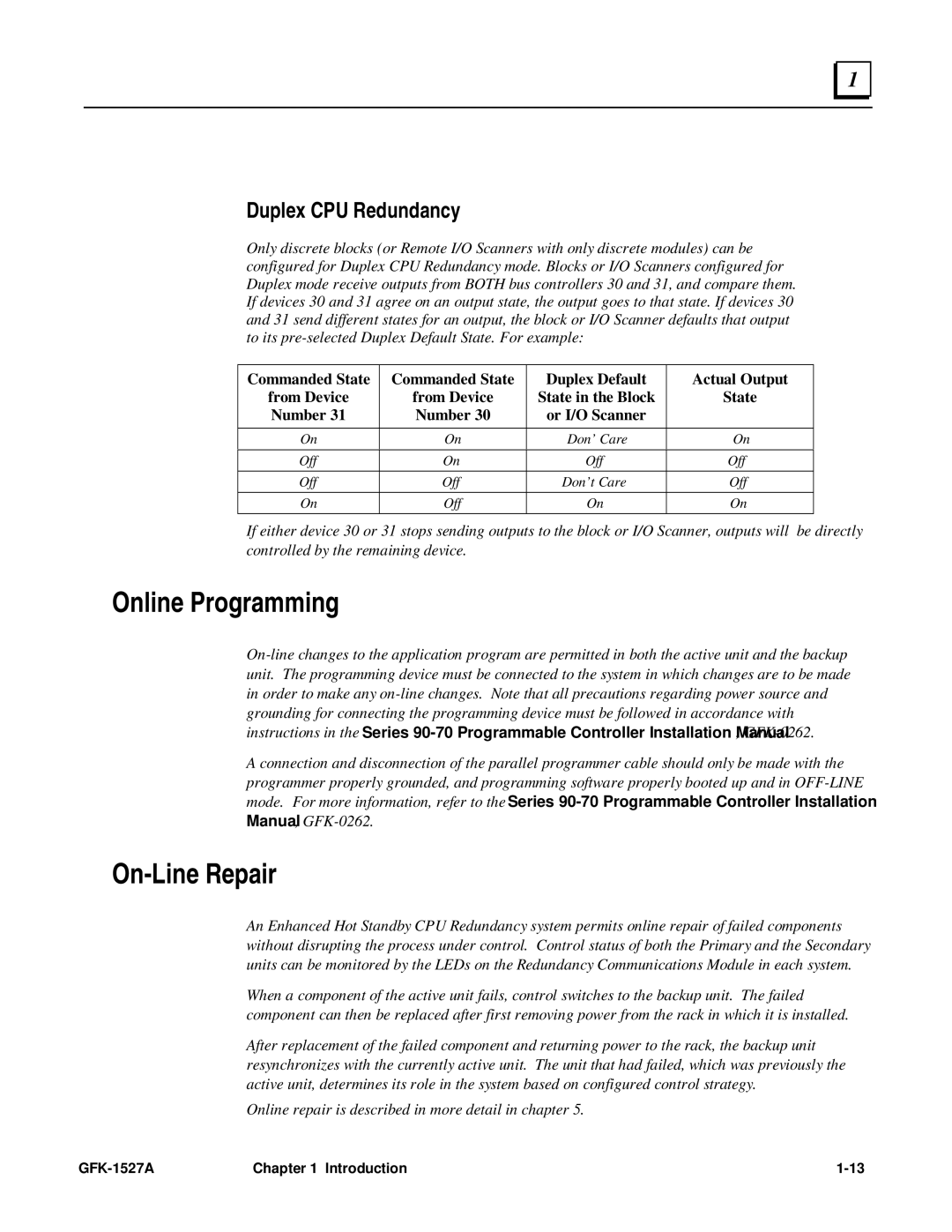 GE 90-70 manual Online Programming, On-Line Repair, Duplex CPU Redundancy 