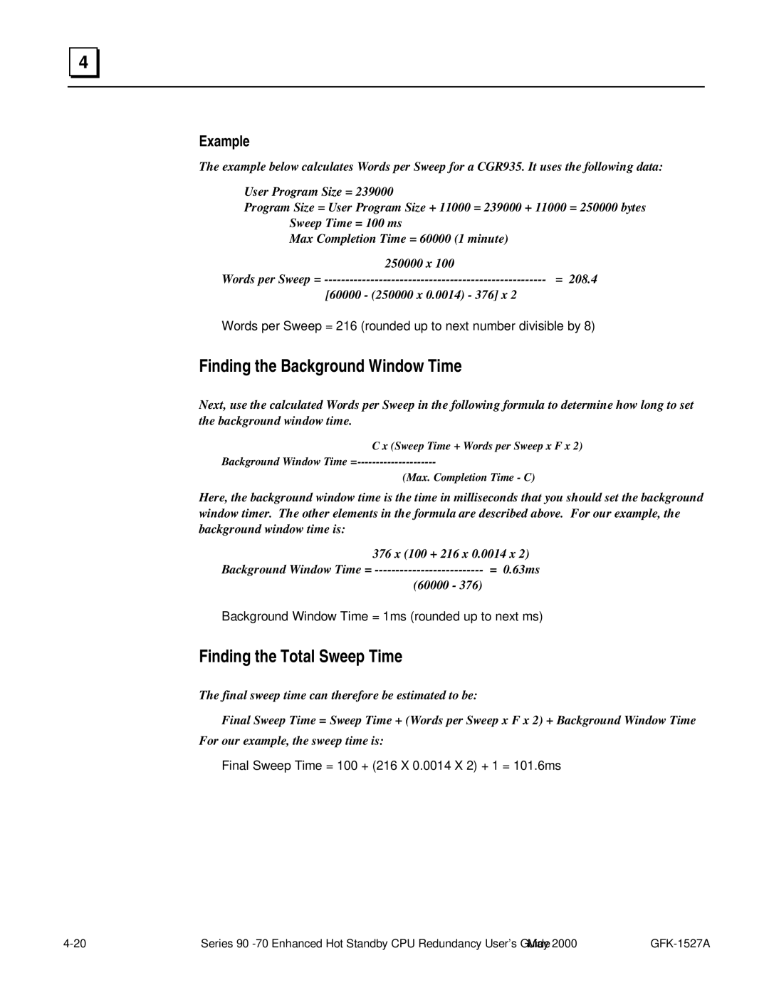 GE 90-70 manual Finding the Background Window Time, Finding the Total Sweep Time 