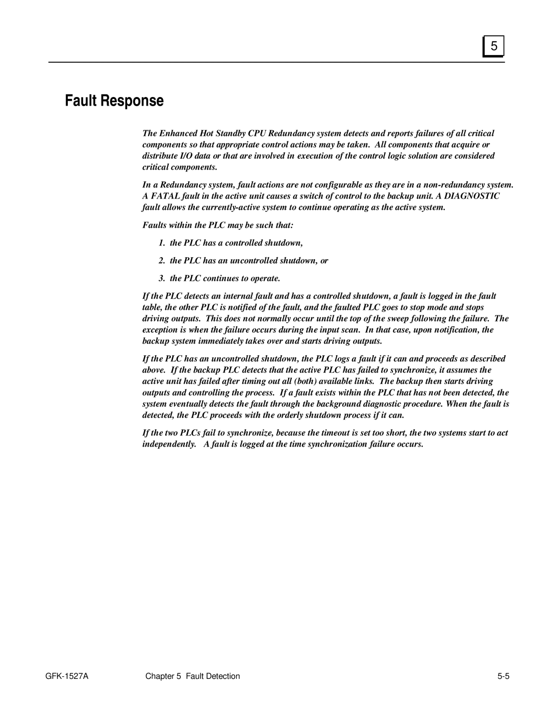 GE 90-70 manual Fault Response 