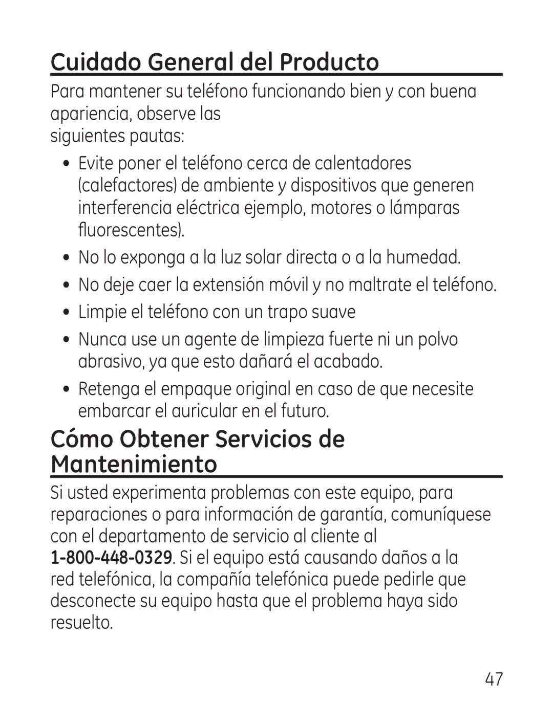 GE 7906, 00016 manual Cuidado General del Producto, Cómo Obtener Servicios de Mantenimiento 