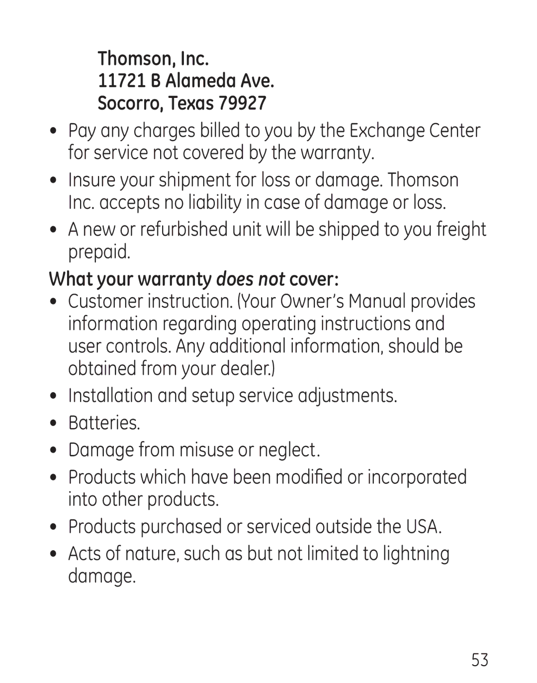 GE 00016, 7906 manual Thomson, Inc Alameda Ave Socorro, Texas 