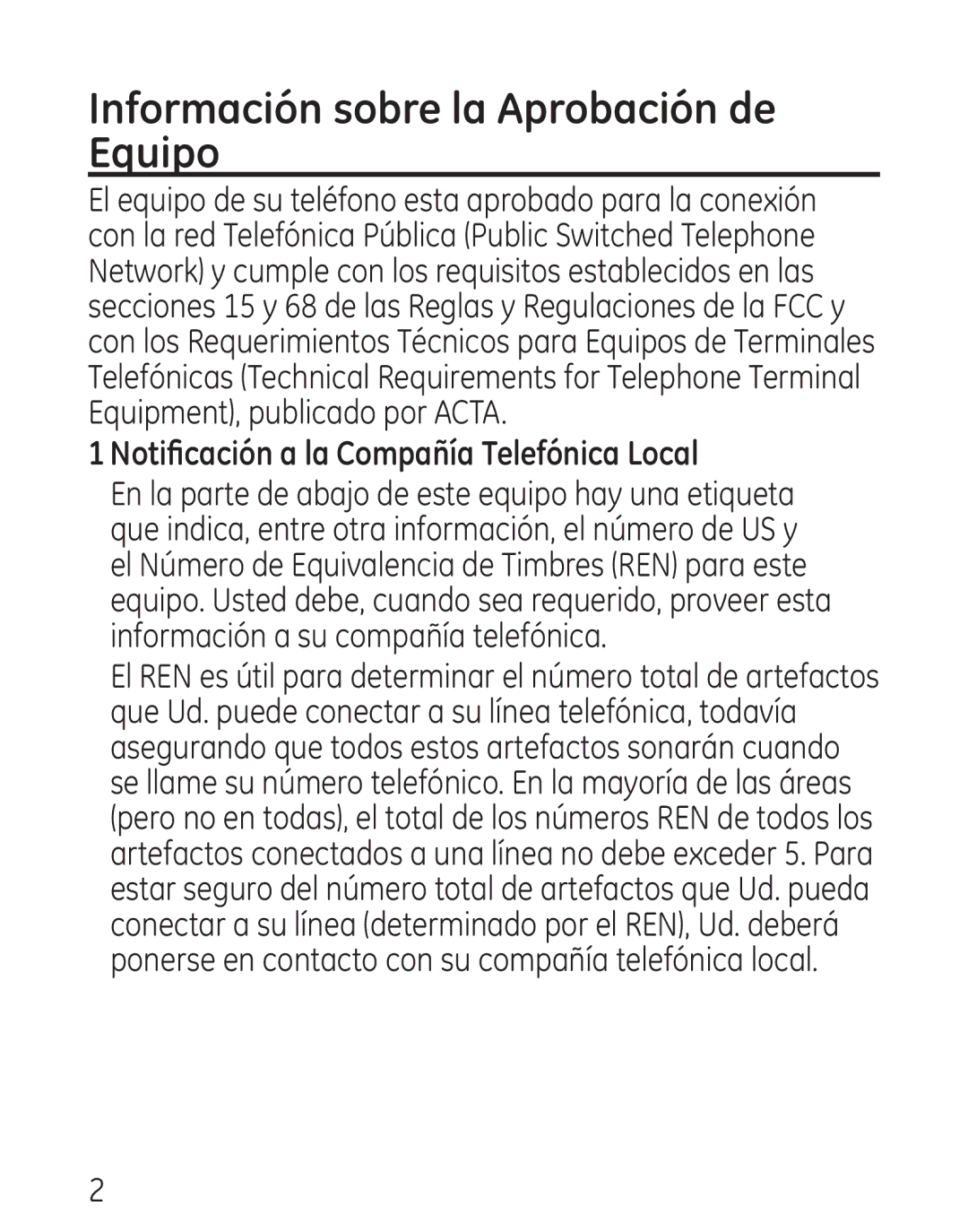 GE 7906, 00016 manual Información sobre la Aprobación de Equipo, Notificación a la Compañía Telefónica Local 