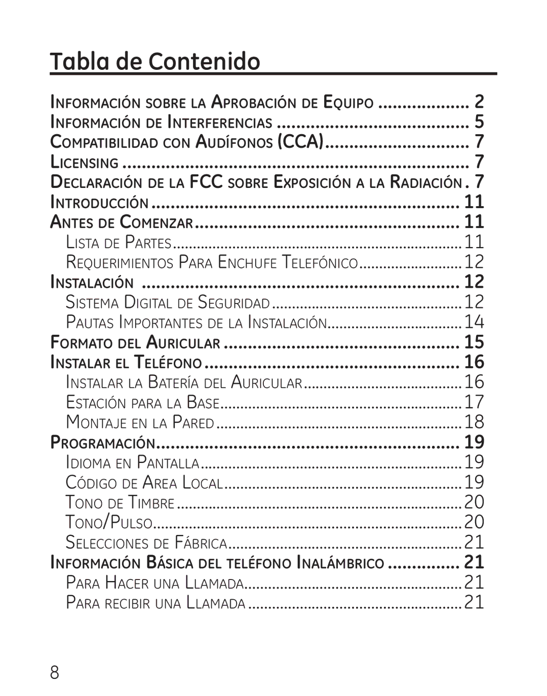 GE 7906, 00016 manual Tabla de Contenido, Información de Interferencias 