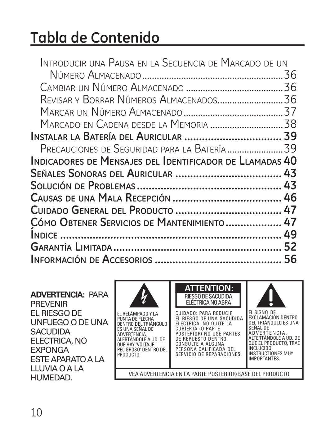 GE 7906, 00016 manual Instalar la Batería del Auricular, Información de Accesorios 