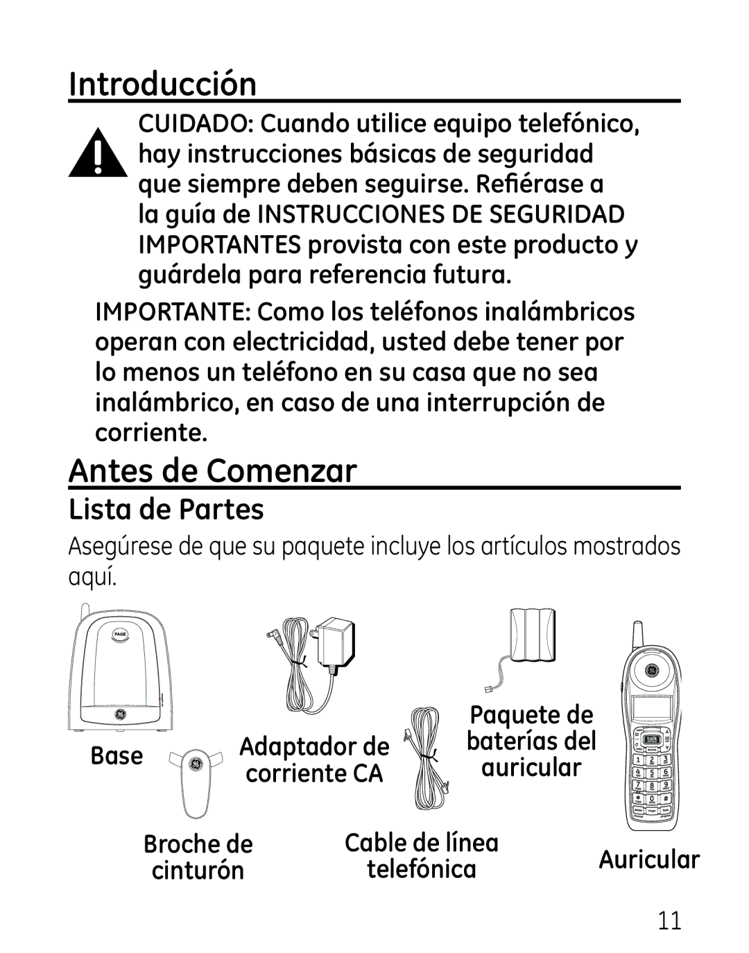 GE 7906, 00016 manual Introducción, Antes de Comenzar, Lista de Partes 