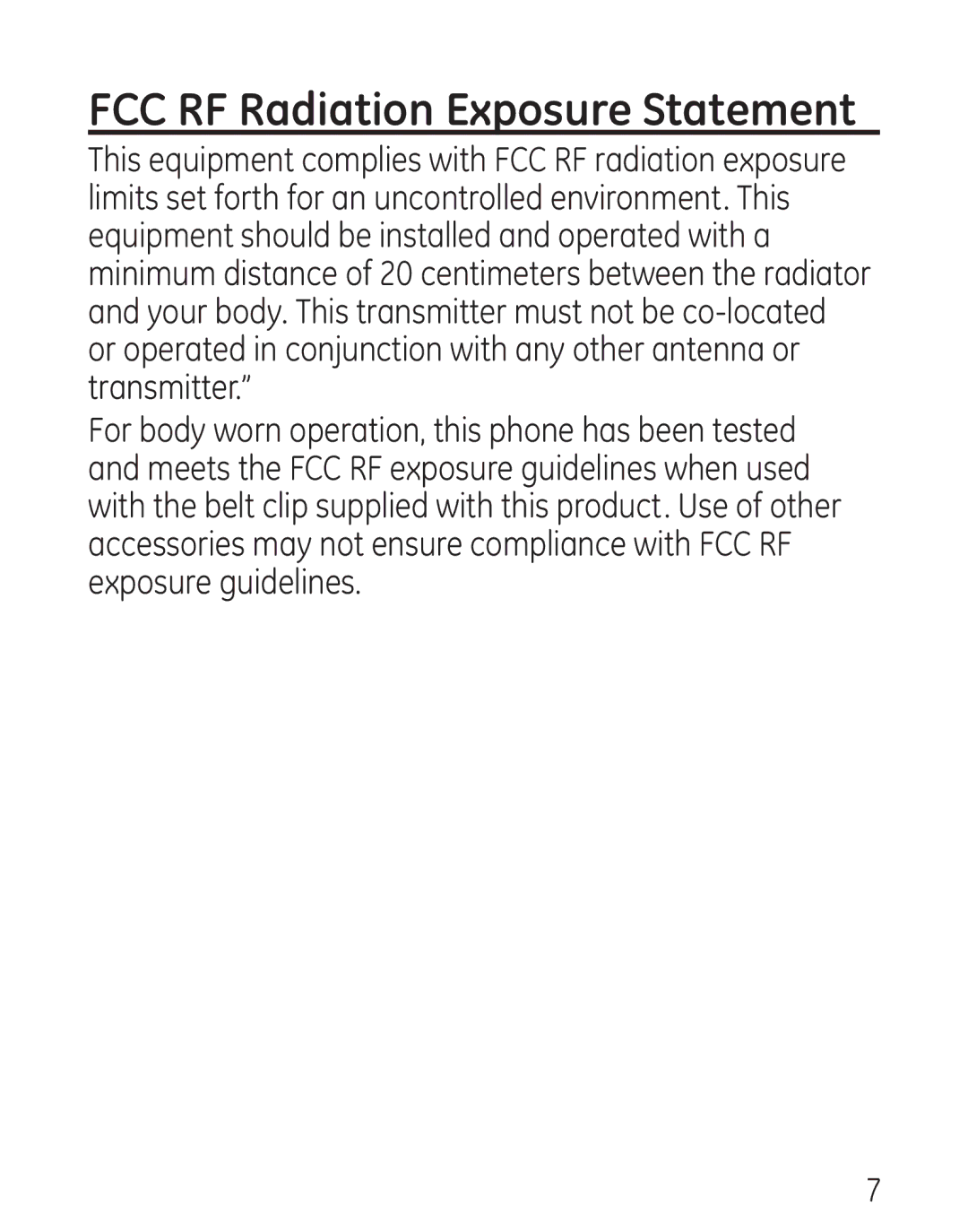 GE 7906, 00016 manual FCC RF Radiation Exposure Statement 