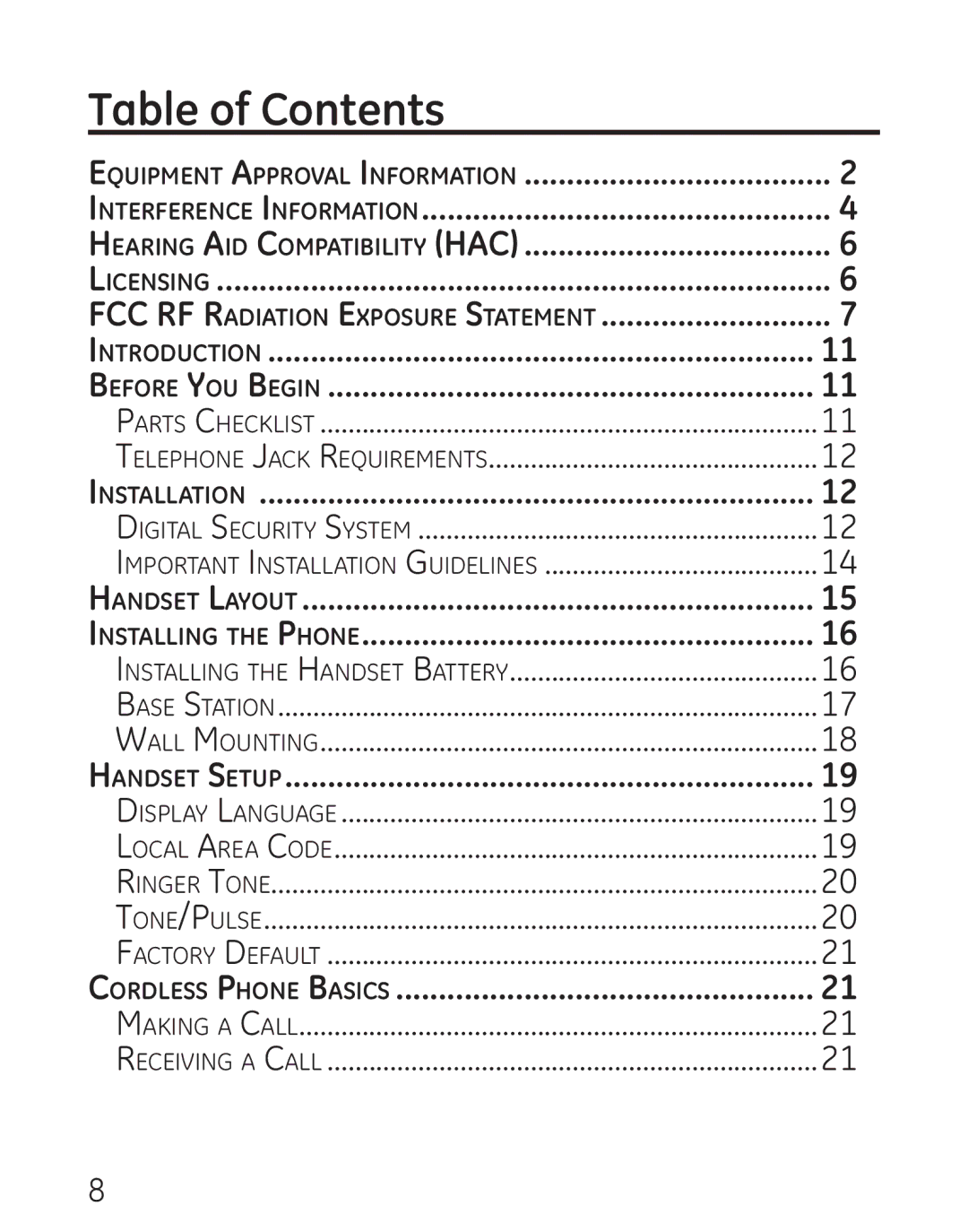 GE 00016, 7906 manual Table of Contents 