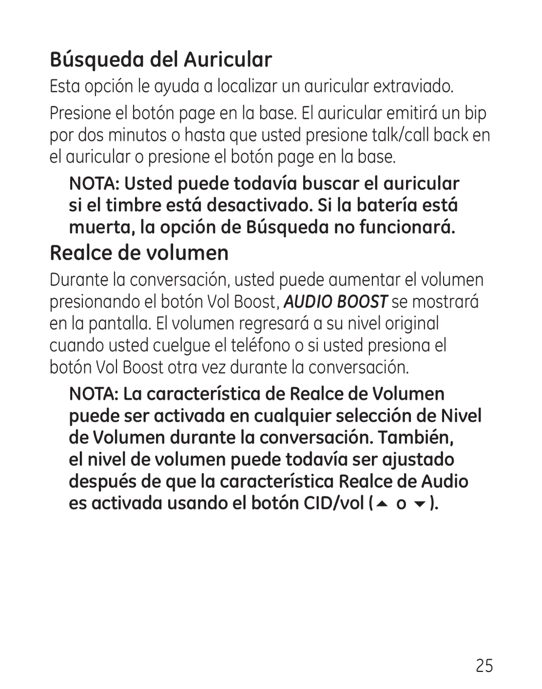 GE 7906, 00016 manual Búsqueda del Auricular, Realce de volumen 