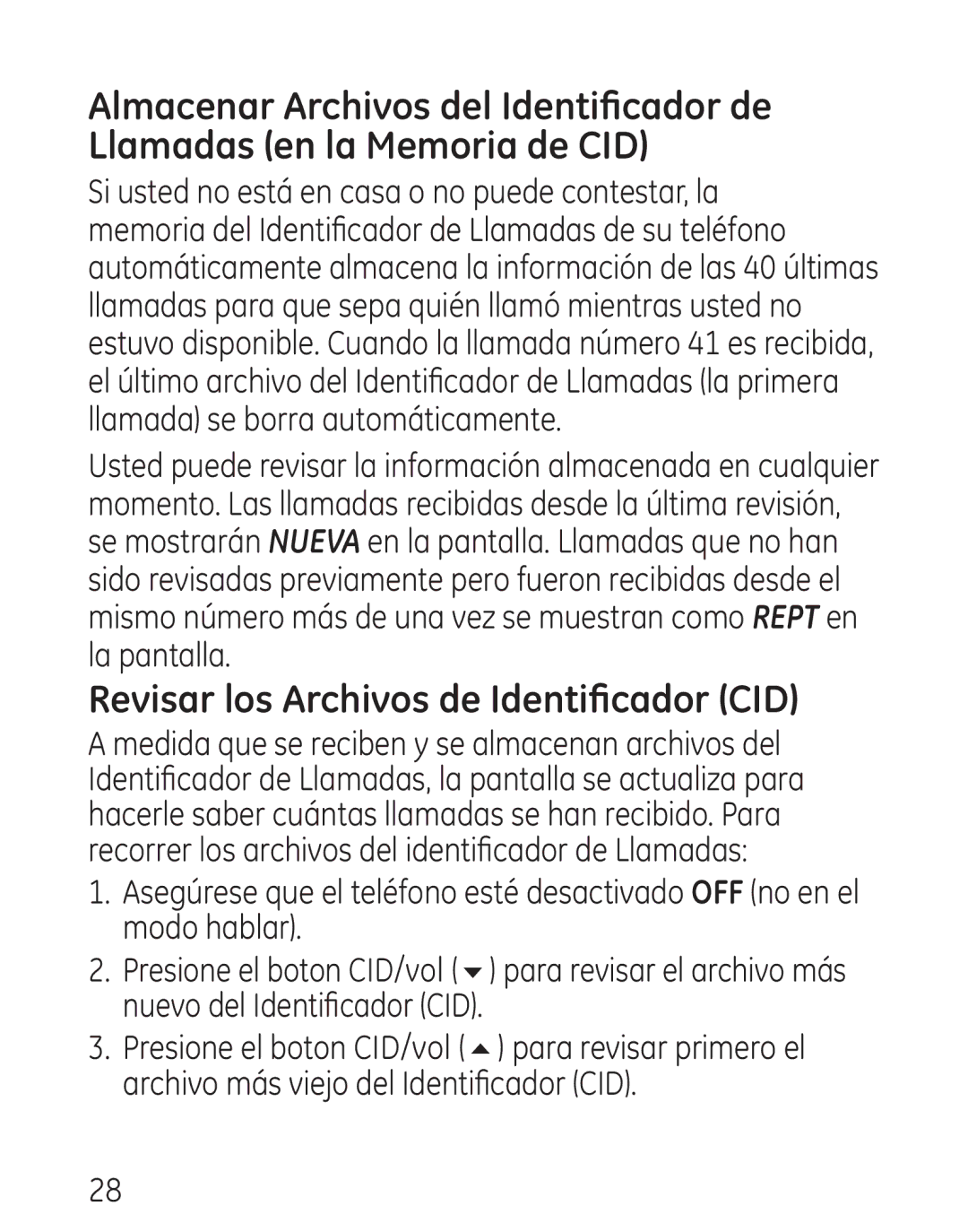 GE 7906, 00016 manual Revisar los Archivos de Identificador CID 