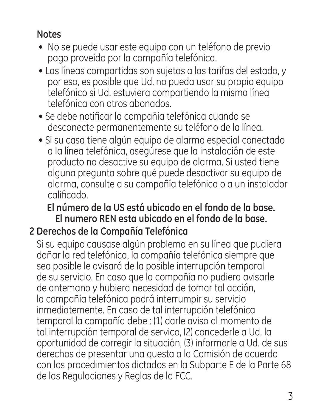 GE 00018, 9115 manual Derechos de la Compañía Telefónica 