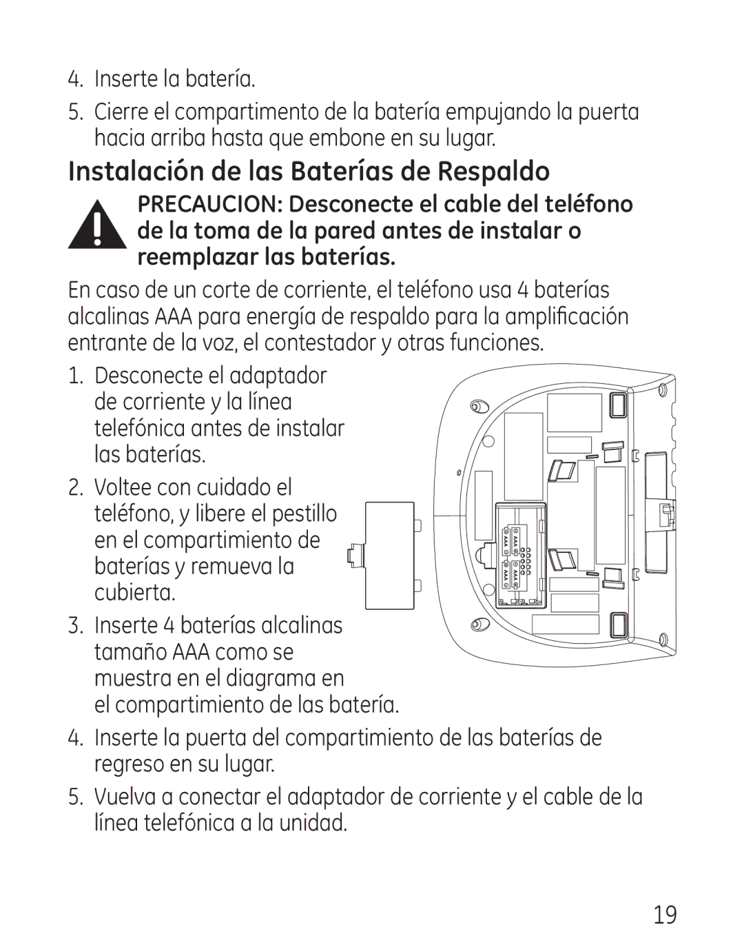 GE 00018, 9115 manual Instalación de las Baterías de Respaldo 