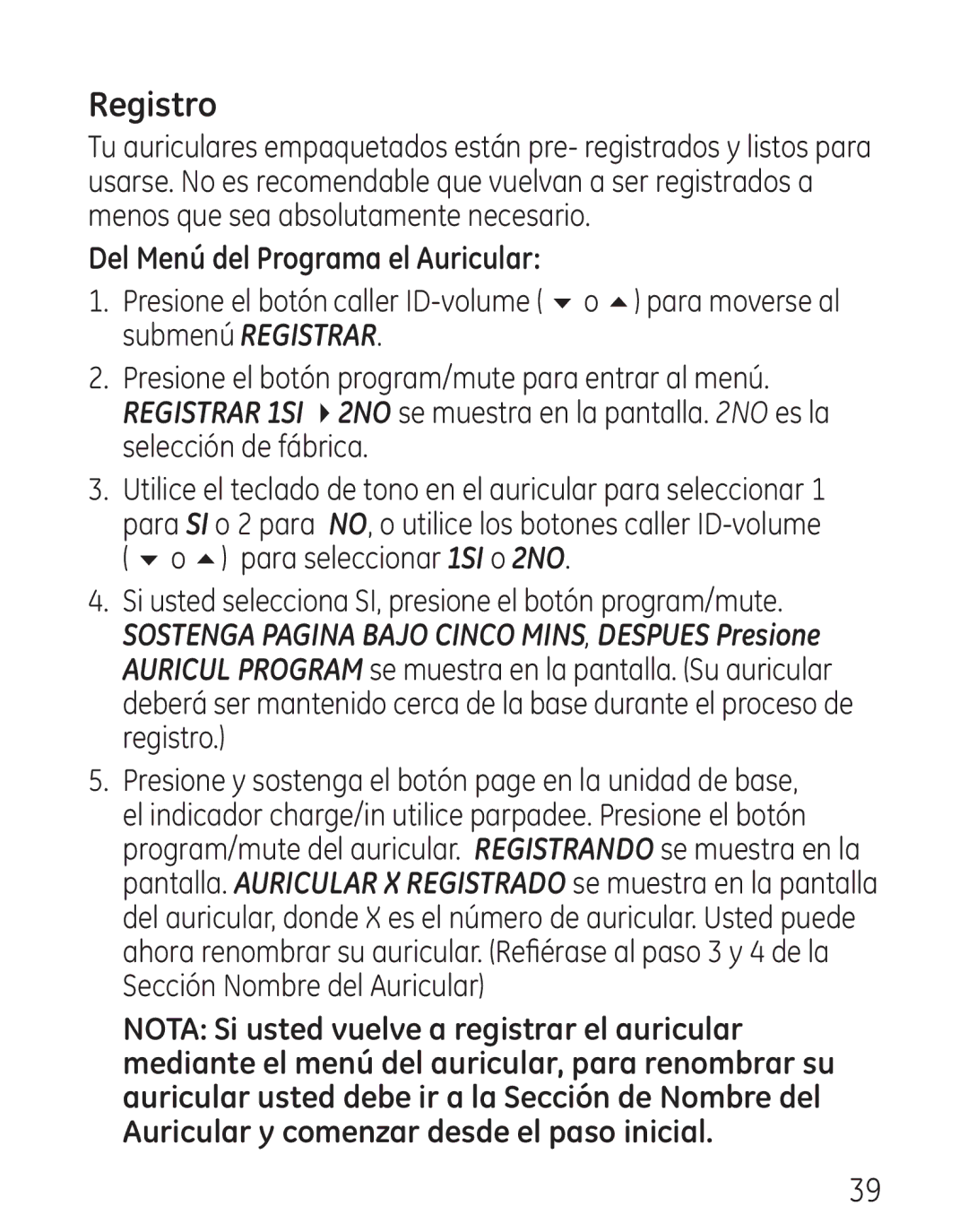 GE 00018, 9115 manual Registro 