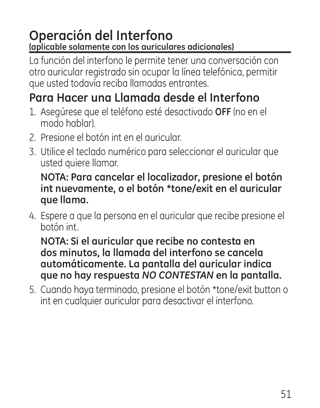 GE 00018, 9115 manual Operación del Interfono, Para Hacer una Llamada desde el Interfono 