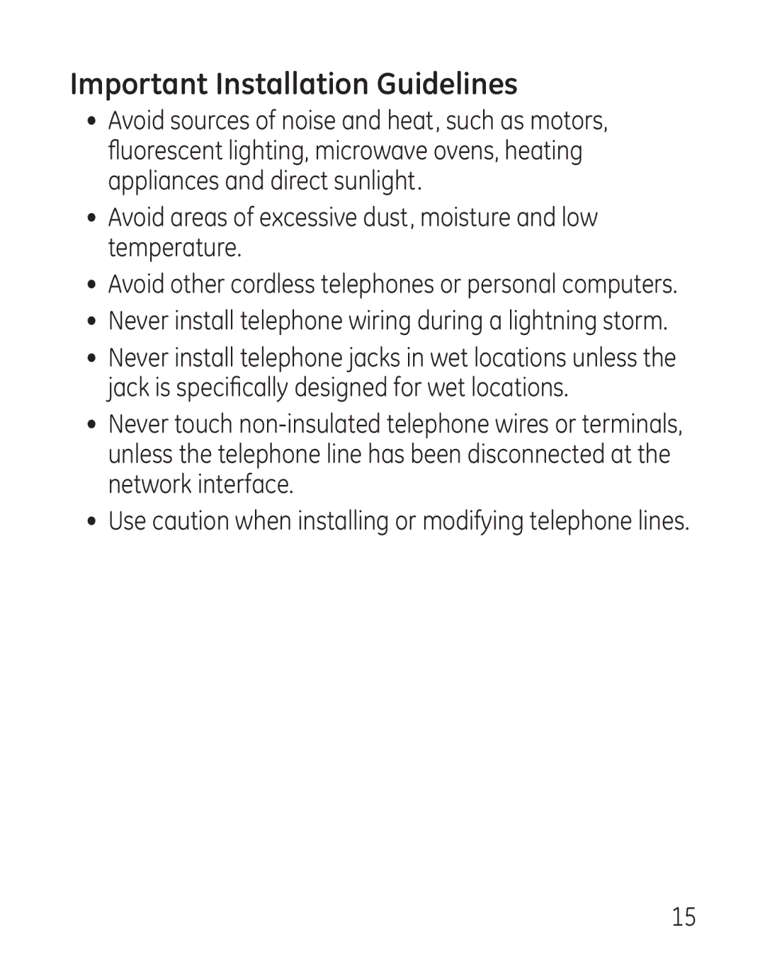 GE 00018, 9115 manual Important Installation Guidelines, Never install telephone wiring during a lightning storm 