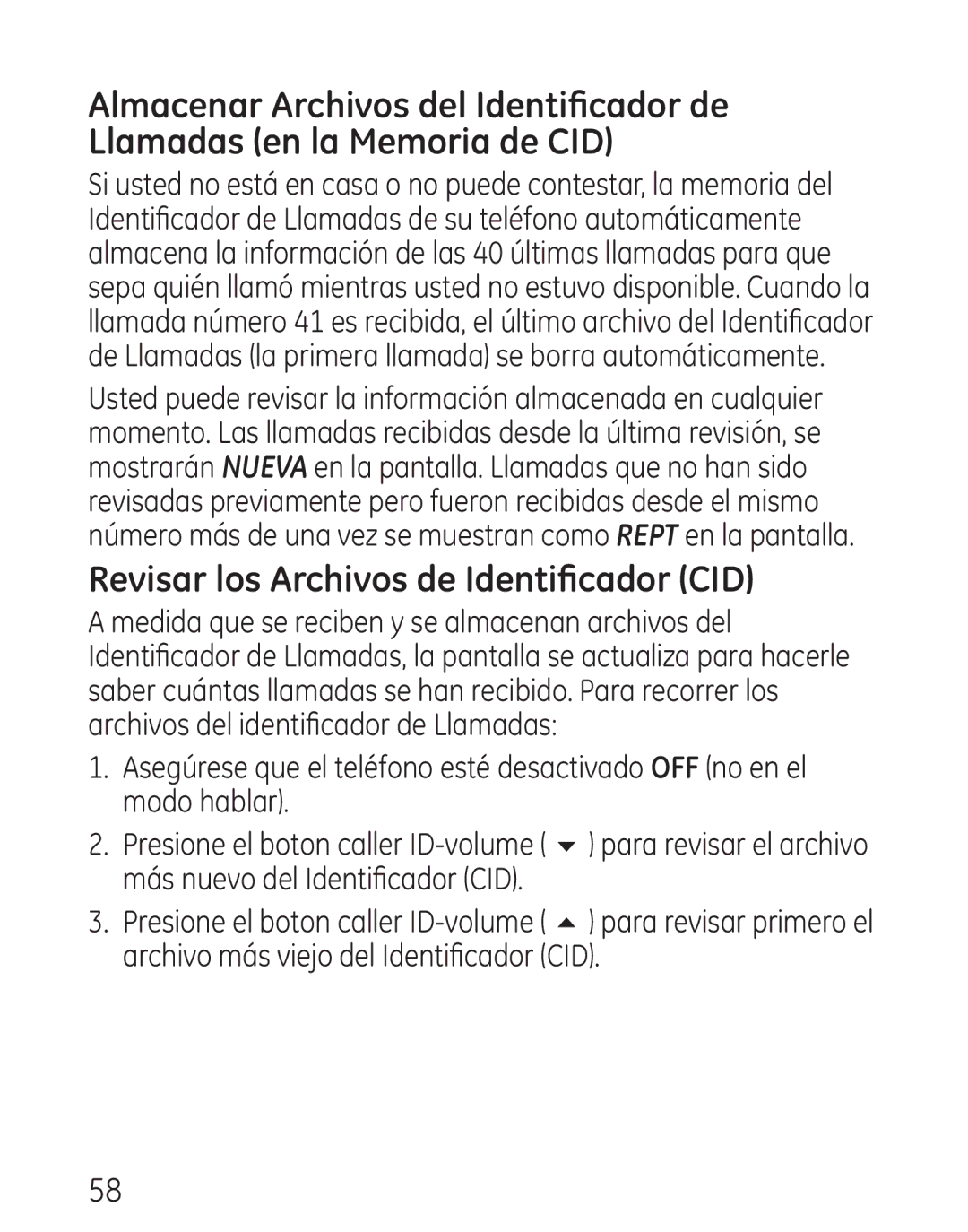 GE 9115, 00018 manual Revisar los Archivos de Identificador CID 