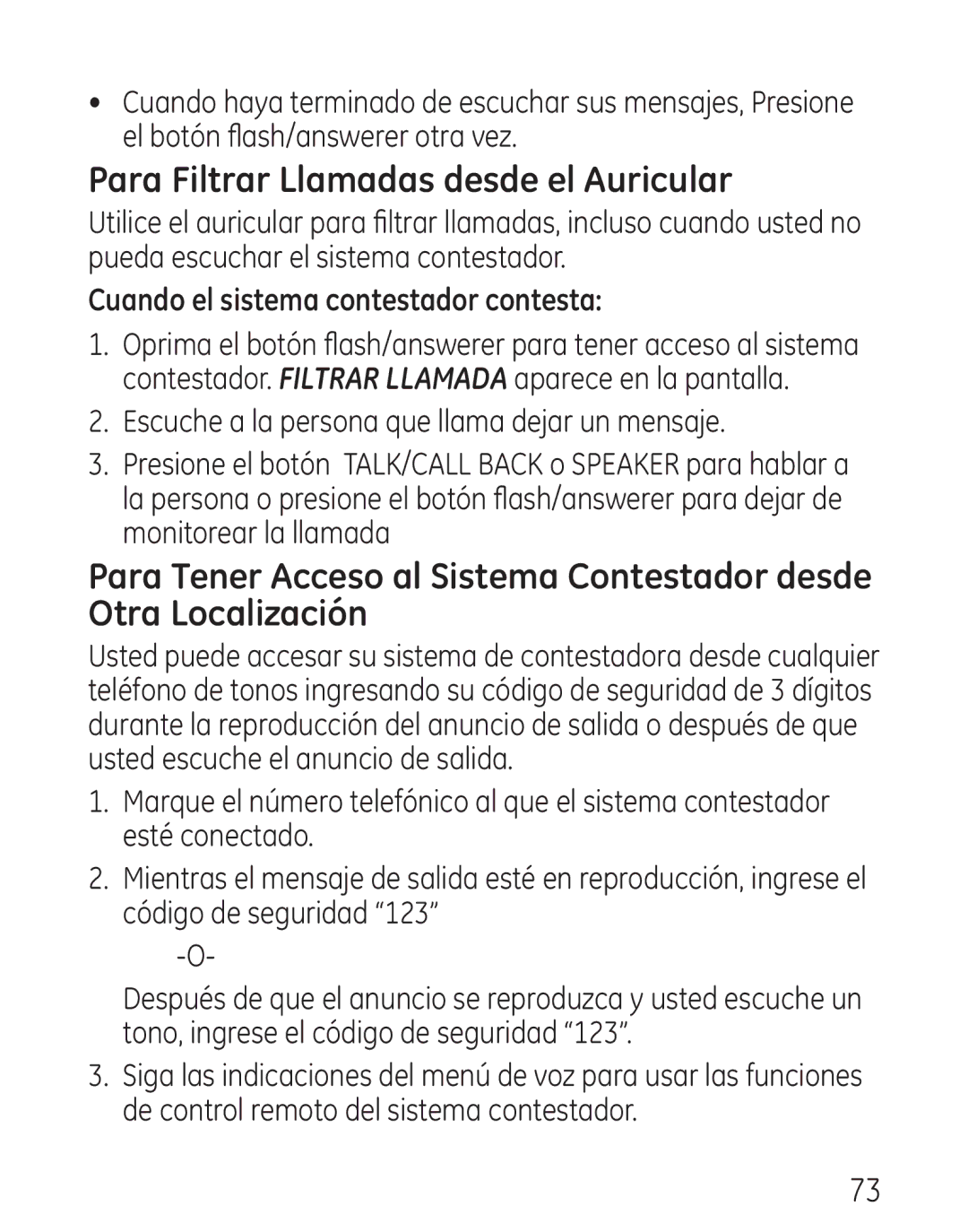 GE 00018, 9115 manual Para Filtrar Llamadas desde el Auricular, Cuando el sistema contestador contesta 