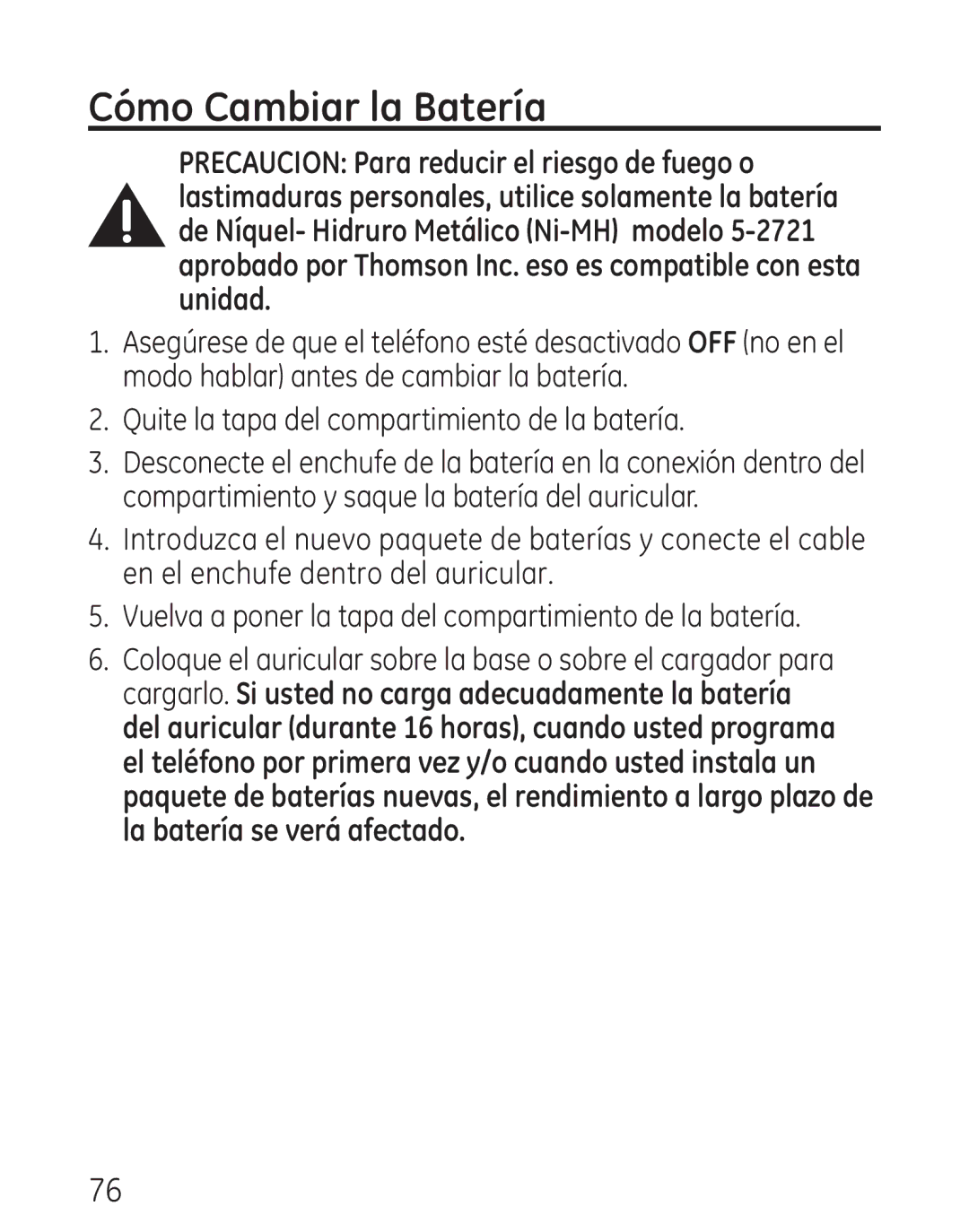 GE 9115, 00018 manual Cómo Cambiar la Batería 